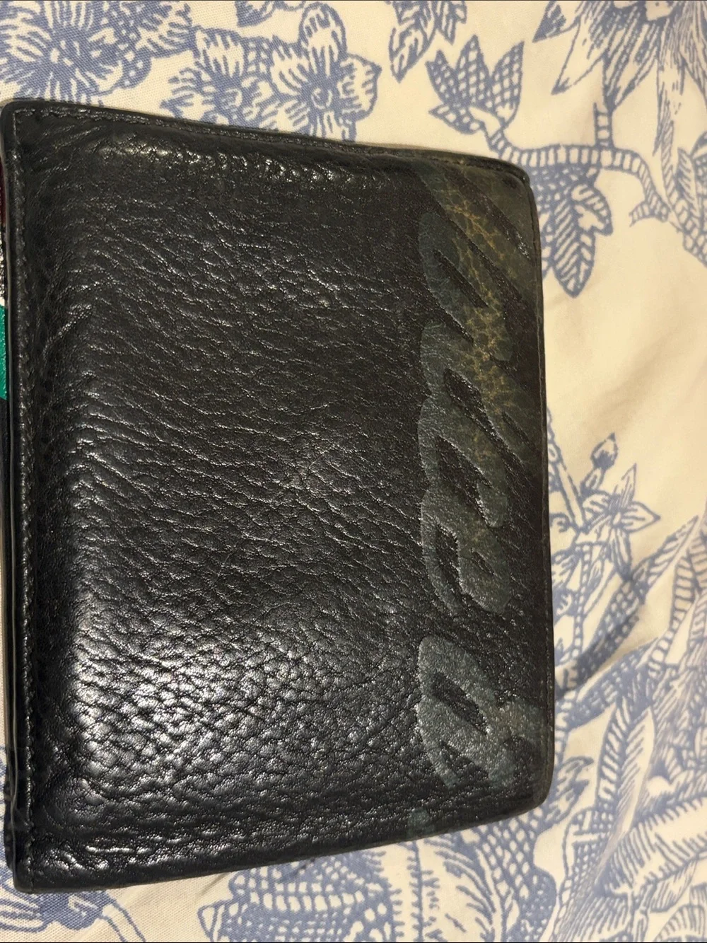 Dolce & Gabbana Black Leather Bi-Fold Wallet with Red and Green Trim